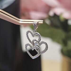 18k Real Saudi Triple Heart Pendant White Gold